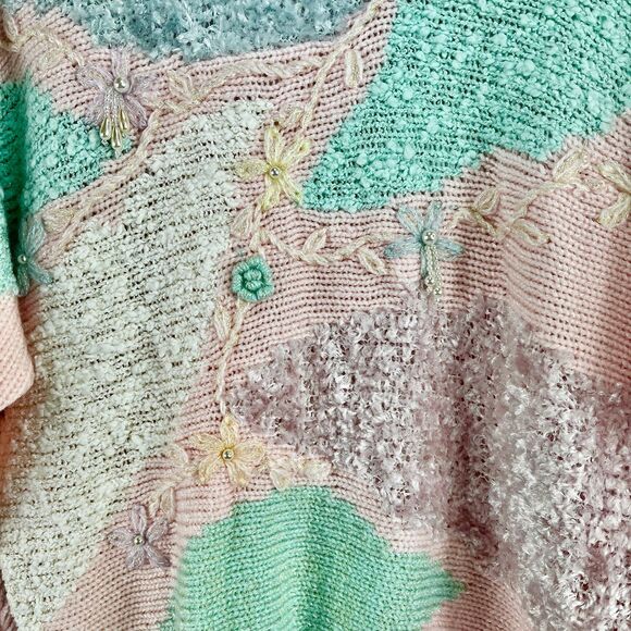 Vintage 80s Pastel Sweater Beaded Sparkle Beverly Goldberg Style L - Picture 2 of 5